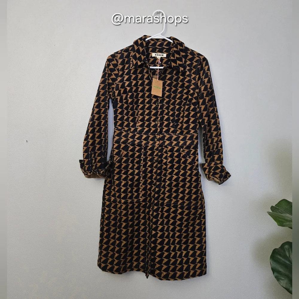 BODEN Flora Geometric Corduroy Shirt Dress